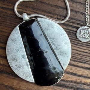 The Sak Women's Two-Tone Disc Pendant Necklace Silver-tone & Black boho NWOT